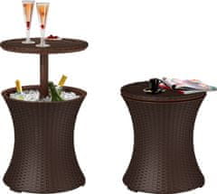 Keter COOL BAR RATTAN, hnědý, multifunkční, zahradní stůl, kulatý, 490x490x570/820 mm