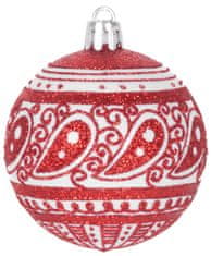 MagicHome Vánoční koule, 8 ks, 6 cm, červené s bílým ornamentem, na vánoční stromek