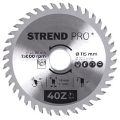 Strend Pro TCT 115x1,8x22,2 mm 40Z, pilový list na dřevo, SK plátky