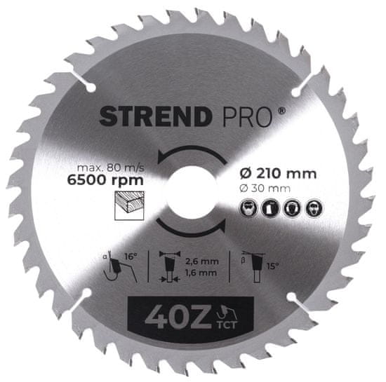 Strend Pro TCT kotouč 210x2,6x30/20 mm 40T, na dřevo, pilový kotouč, SK plátky