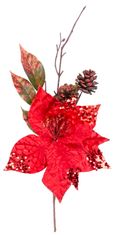 MagicHome Vánoční větvička s květem poinsettie, červená, 34 cm (6 ks)