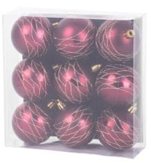 MagicHome Vánoční koule, 9 ks, vínové, matné, s ozdobou, na vánoční stromek, 6 cm