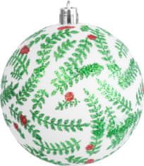 MagicHome Vánoční koule, 6 ks, bílé s třpytivou ozdobou, matné, s dekorem, na vánoční stromek, 8 cm
