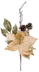 MagicHome Vánoční větvička s květem poinsettie, zlatá, 34 cm (6 ks)