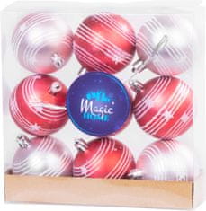 MagicHome Vánoční koule, 9 ks, červeno-růžové, matné, s ozdobou, na vánoční stromek, 6 cm