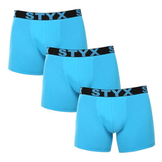 Styx 3PACK pánské boxerky long sportovní guma světle modré (3U1169)