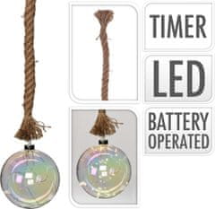 STREFA Osvětlení LED KOULE průměr 20cm, na laně 95cm s časovačem, skleněná perleťová
