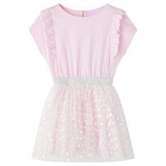 Vidaxl Dětské šaty s volánky s potiskem lesklých srdíček světle růžové 92