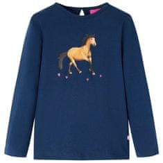 Vidaxl Dětské tričko s dlouhým rukávem Kůň námořnicky modré 116