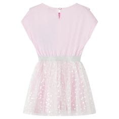 Vidaxl Dětské šaty s volánky s potiskem lesklých srdíček světle růžové 104