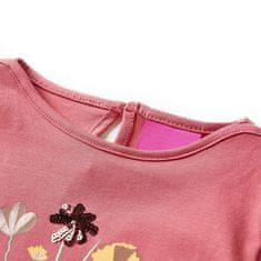 Greatstore Dětské tričko s dlouhým rukávem potisk květin starorůžové 116