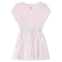 Vidaxl Dětské šaty s volánky s potiskem lesklých srdíček světle růžové 128