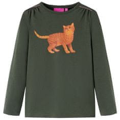 Vidaxl Dětské tričko s dlouhým rukávem Kočka khaki 116