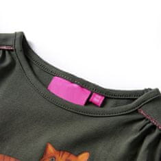 Vidaxl Dětské tričko s dlouhým rukávem Kočka khaki 116