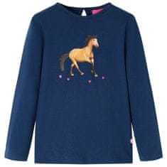 Vidaxl Dětské tričko s dlouhým rukávem Kůň námořnicky modré 104