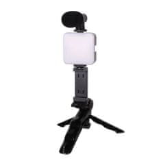 MG Phone Tripod držák na mobil s LED osvětlením a mikrofonem, černý