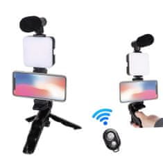 MG Phone Tripod držák na mobil s LED osvětlením a mikrofonem, černý