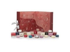 Yankee Candle dárková sada Adventní kalendář kniha, 12 ks votivních svíček ve skle + 12 ks čajových svíčkek + svícen