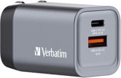 Verbatim cestovní adaptér GNC-35, GaN, 1xUSB-C PD 35W, 1xUSB-A QC 3.0