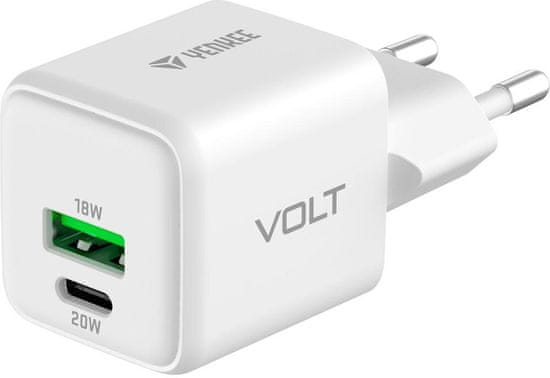 Yenkee GaN síťová nabíječka YAC G38 VOLT, USB-A, USB-C, 18W+20W, bílá