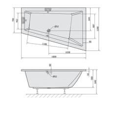 POLYSAN TRIANGL R SLIM asymetrická vana 180x120x50cm, bílá 20611S - Polysan