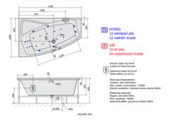 POLYSAN EVIA L HYDRO-AIR hydromasážní vana, 170x100x47cm, bílá 21611HA - Polysan