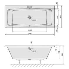 POLYSAN KVADRA obdélníková vana s konstrukcí 170x80x47cm, bílá 18711 - Polysan