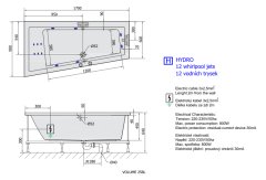 POLYSAN ANDRA L HYDRO hydromasážní vana, 170x90x45cm, bílá 81111H - Polysan