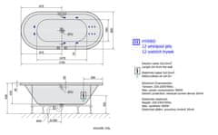 SAPHO VIVA O HYDRO hydromasážní vana, 175x80x47cm, bílá 79119H - Sapho
