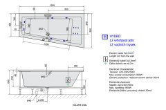 POLYSAN ANDRA R HYDRO hydromasážní vana, 170x90x45cm, bílá 81511H - Polysan