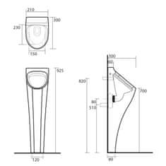 KERASAN AQUATECH urinál na postavení se zakrytým přívodem 21x92,5x30 cm, včetně sifonu bílá 373001 - Kerasan