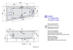 POLYSAN ANDRA L HYDRO hydromasážní vana, 180x90x45cm, bílá 72872H - Polysan