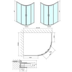 POLYSAN EASY čtvrtkruhová sprchová zástěna 1000x800mm, L/R, čiré sklo EL2915 - Polysan