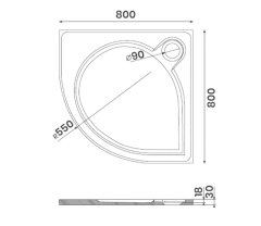 Gelco ARCA sprchová vanička z litého mramoru, čtvrtkruh 80x80cm, R550, bílá PA558 - Gelco