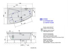 POLYSAN EVIA L HYDRO hydromasážní vana, 170x100x47cm, bílá 21611H - Polysan
