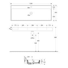 KERASAN CENTO keramické umyvadlo 120x45cm, bílá 353401 - Kerasan