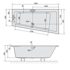 POLYSAN ANDRA R SLIM asymetrická vana 180x90x45cm, bílá 78771S - Polysan