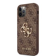 Guess Zadní kryt PU 4G Metal Logo pro iPhone 12-12 Pro Brown