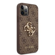 Guess Zadní kryt PU 4G Metal Logo pro iPhone 12-12 Pro Brown