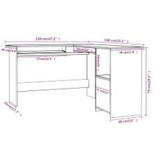 Vidaxl Rohový psací stůl betonově šedý 120x140x75 cm kompozitní dřevo