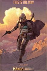 CurePink Plakát Star Wars|Hvězdné Války TV Seriál The Mandalorian: On The Run (61 x 91,5 cm)