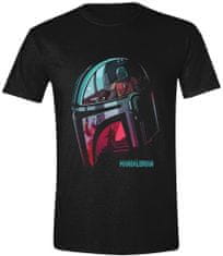 CurePink Pánské tričko Star Wars|Hvězdné války: TV seriál The Mandalorian Helmet Reflection (S) černá bavlna