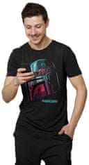 CurePink Pánské tričko Star Wars|Hvězdné války: TV seriál The Mandalorian Helmet Reflection (S) černá bavlna
