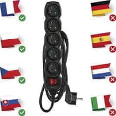 Emos Prodlužovací kabel 3 m / 5 zásuvek / s vypínačem / černý / PVC / 1 mm2