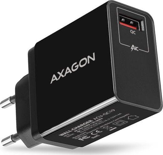 AXAGON ACU-QC19, QC nabíječka do sítě 19W, 1x USB-A port, QC3.0/AFC/FCP/SMART, černá