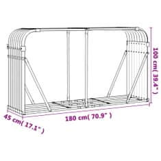 Greatstore Stojan na dřevo stříbrný 180 x 45 x 100 cm pozinkovaná ocel