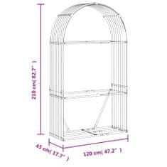 Greatstore Stojan na dřevo stříbrný 120 x 45 x 210 cm pozinkovaná ocel