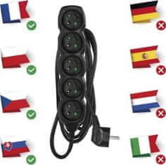 Emos Prodlužovací kabel 3 m / 5 zásuvek / černý / PVC / 1,5 mm2