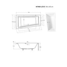 Besco Asymetrická vana INTIMA Bez nožiček 150 × 85 cm Levé