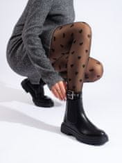 Amiatex Pohodlné kotníčkové boty černé dámské na plochém podpatku + Ponožky Gatta Calzino Strech, černé, 38